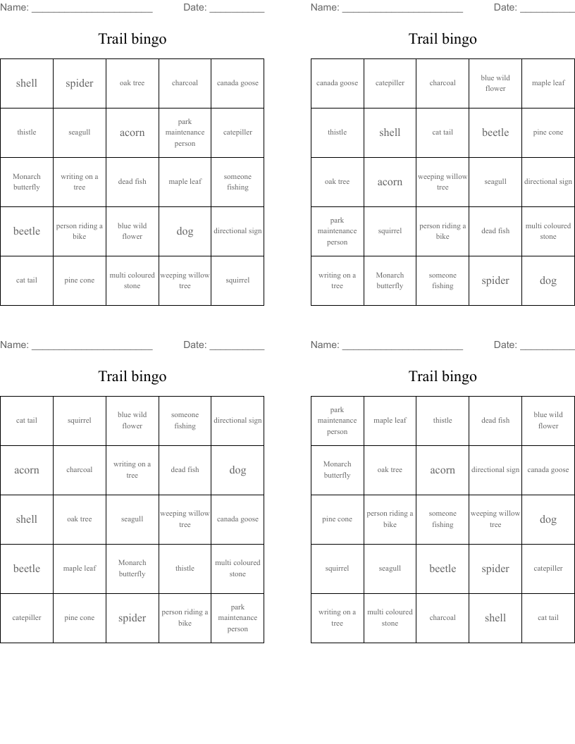 Trail bingo