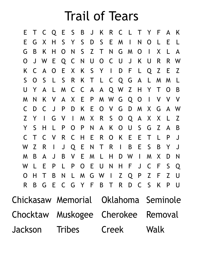 Trail of Tears Word Search