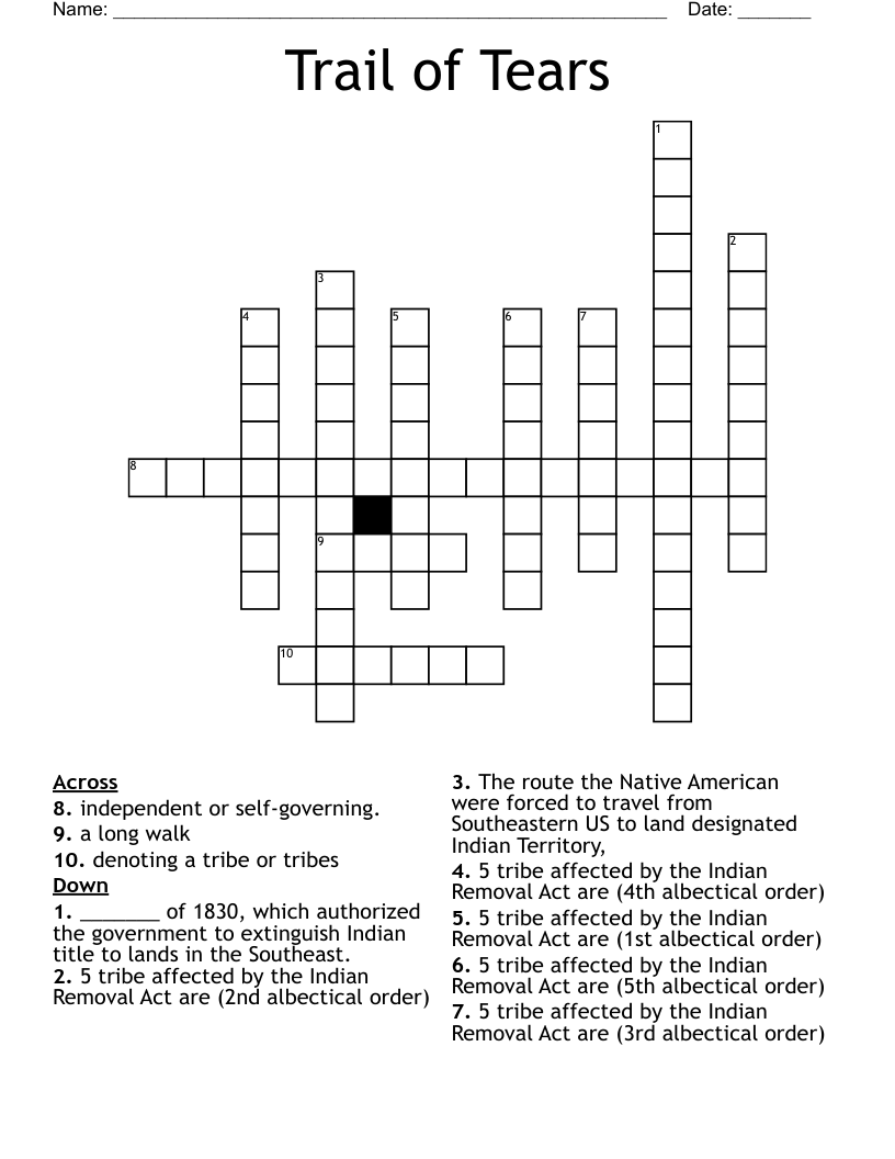 Trail of Tears Crossword