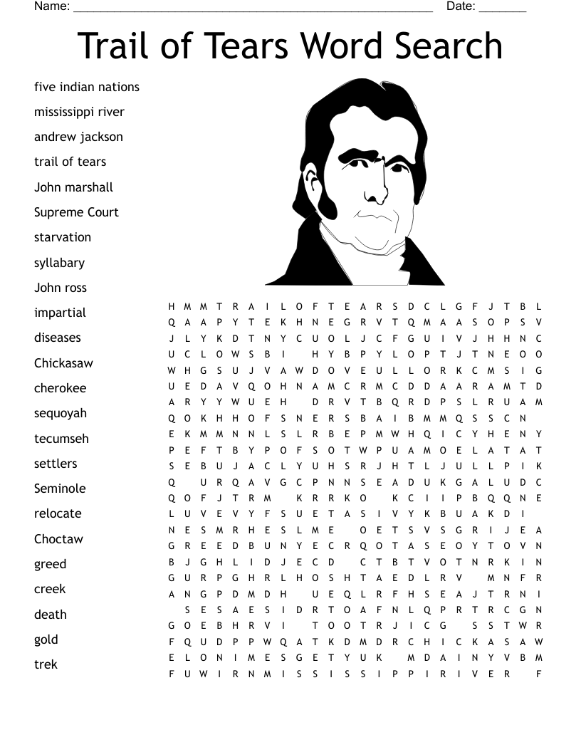 Trail of Tears Word Search