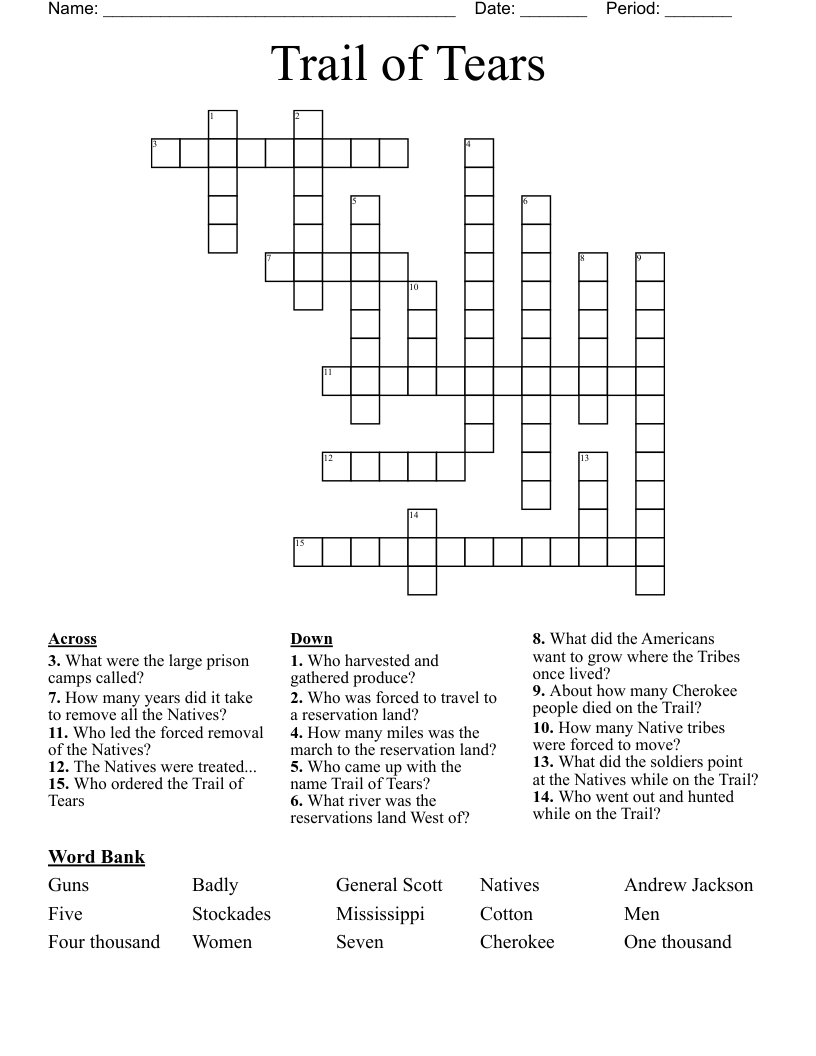 Trail of Tears  Crossword
