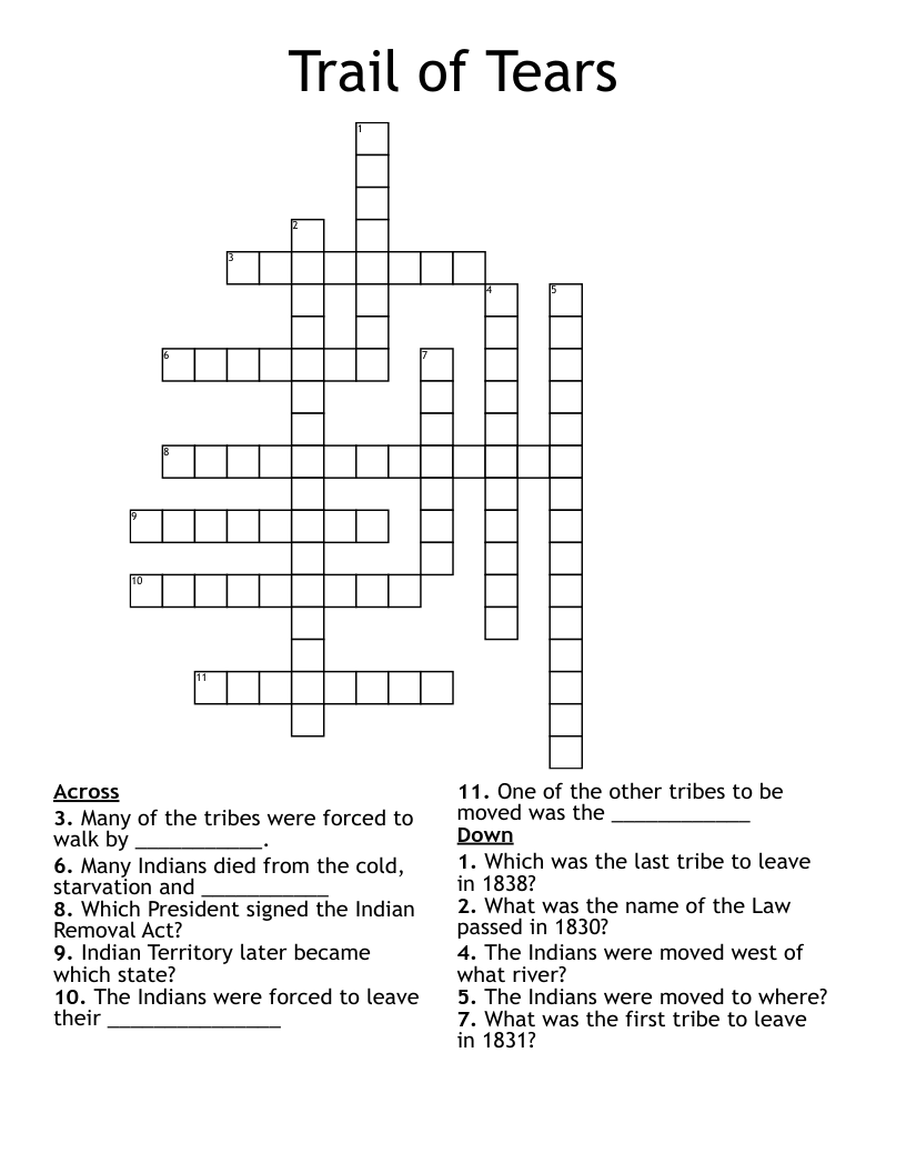 Trail of Tears  Crossword
