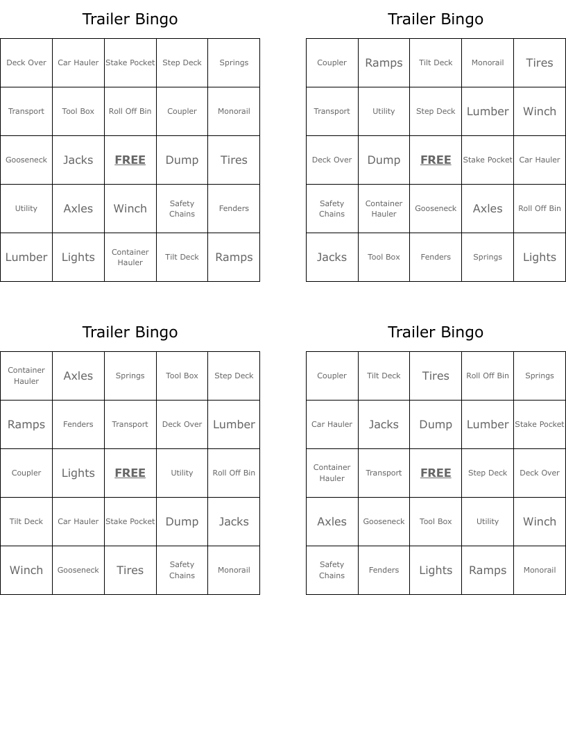 Trailer Bingo