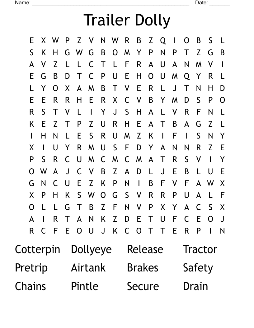 Trailer Dolly Word Search