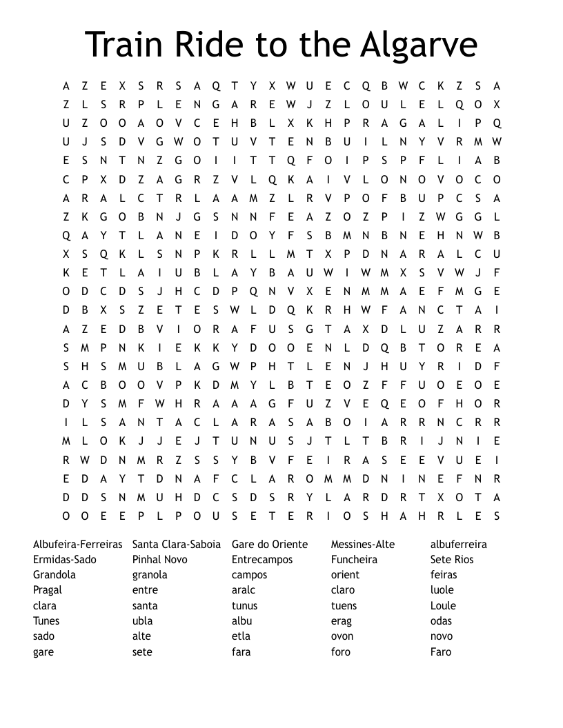 Train Ride to the Algarve Word Search