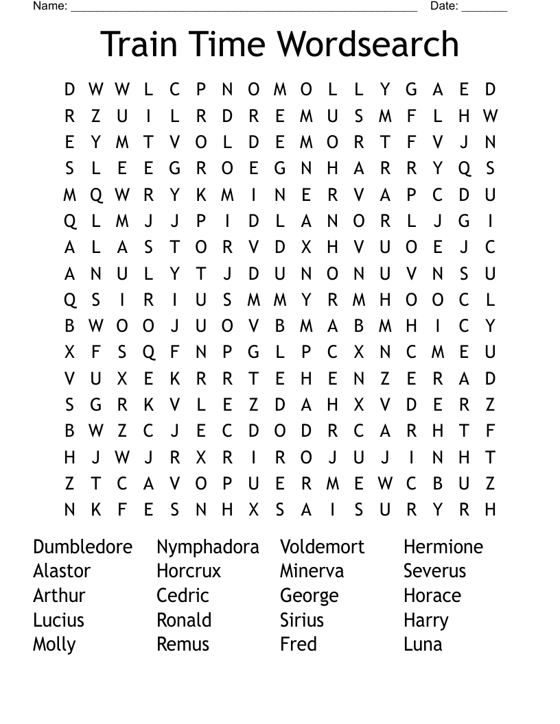 Train Time Wordsearch