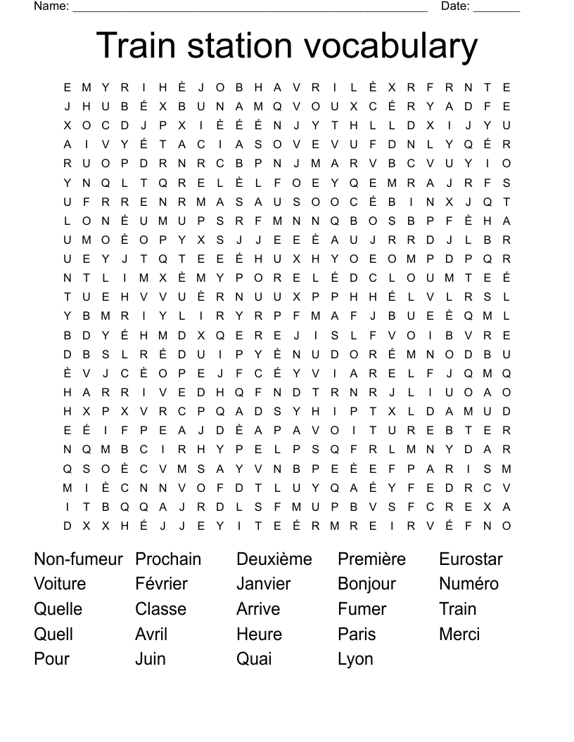 Train station vocabulary Word Search