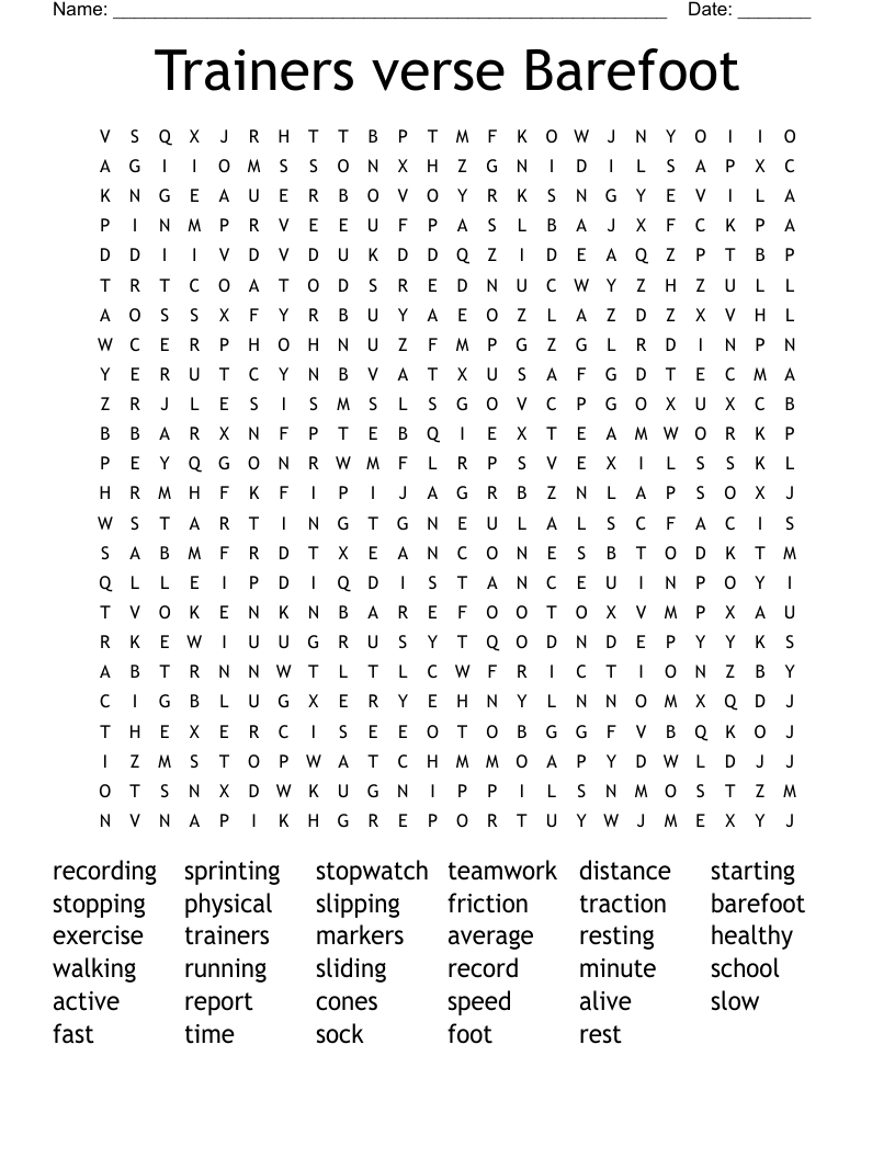 Trainers verse Barefoot Word Search