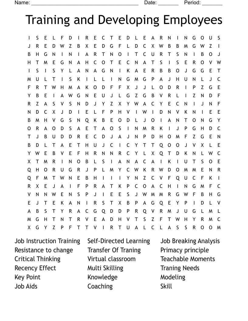 Training and Developing Employees Word Search