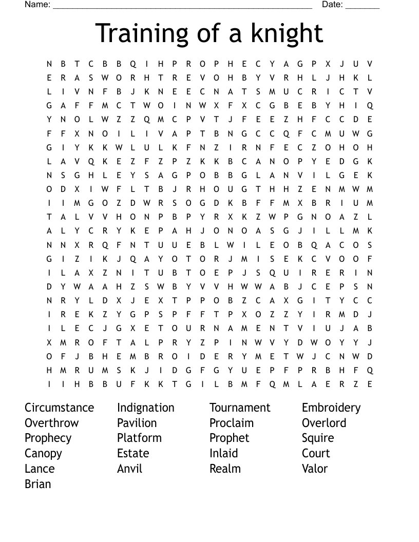 Training of a knight Word Search