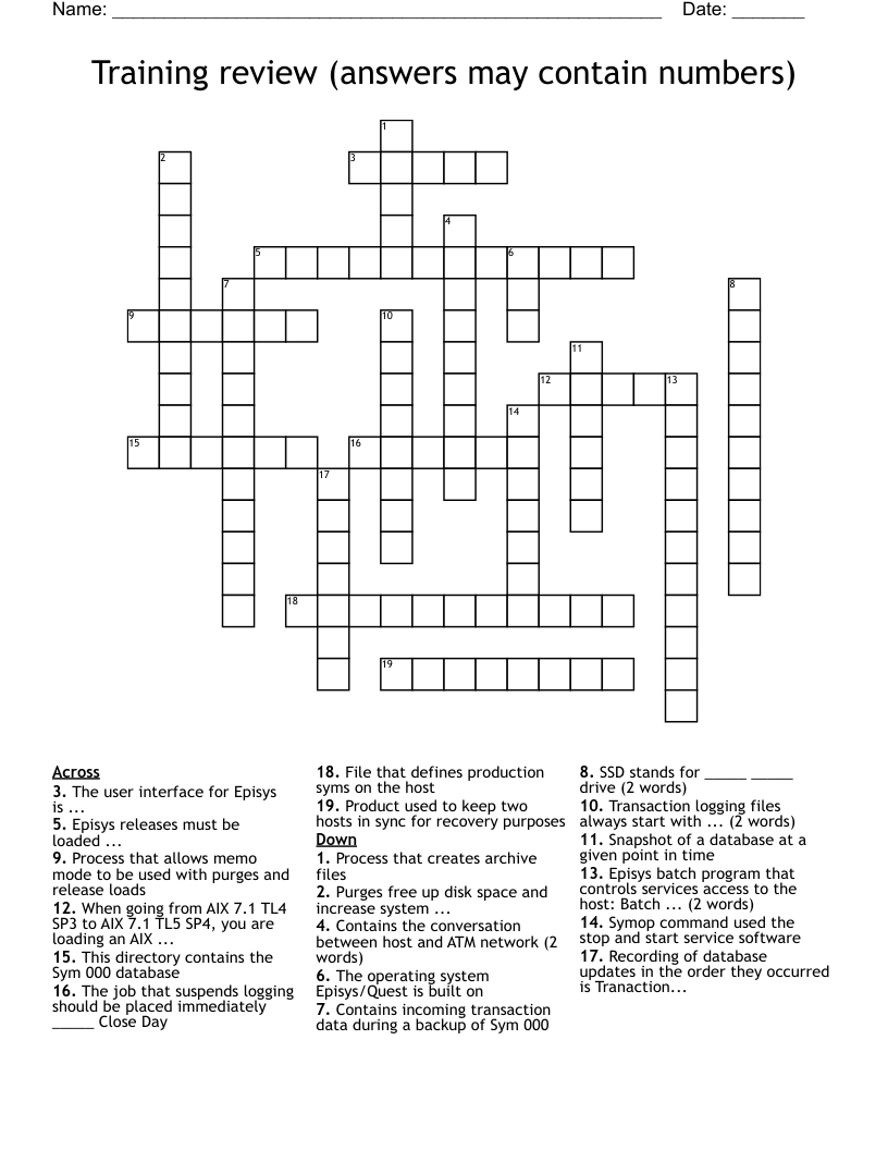 Training review (answers may contain numbers) Crossword