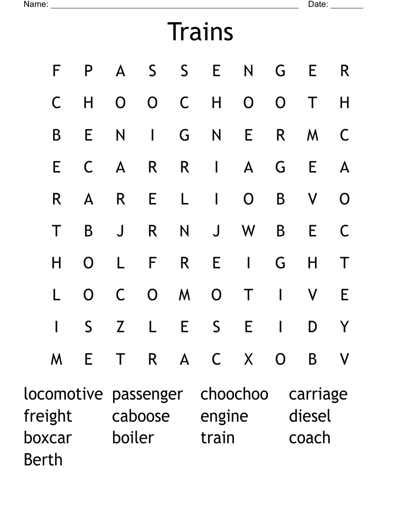 Trains Word Search