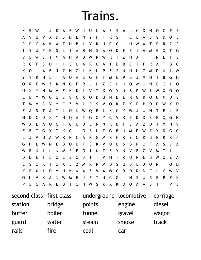 Trains. Word Search