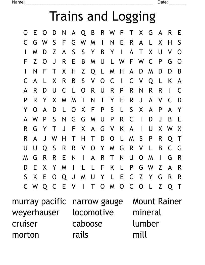 Trains and Logging Word Search