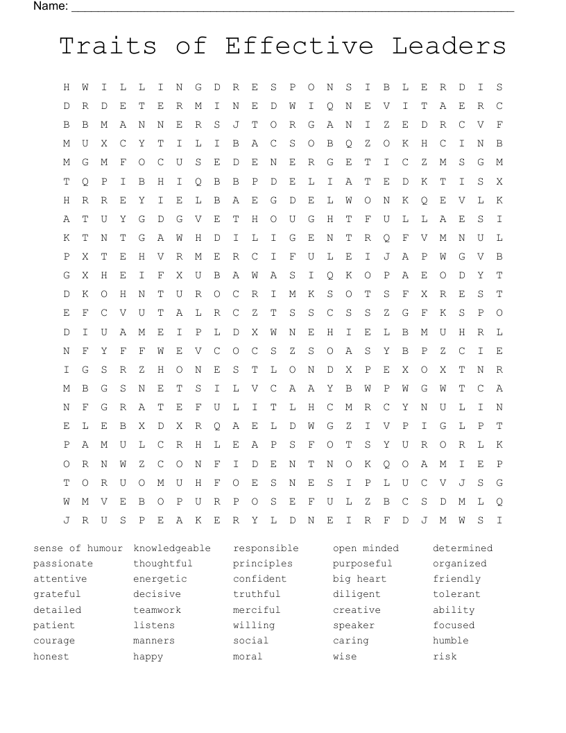 Traits of Effective Leaders Word Search