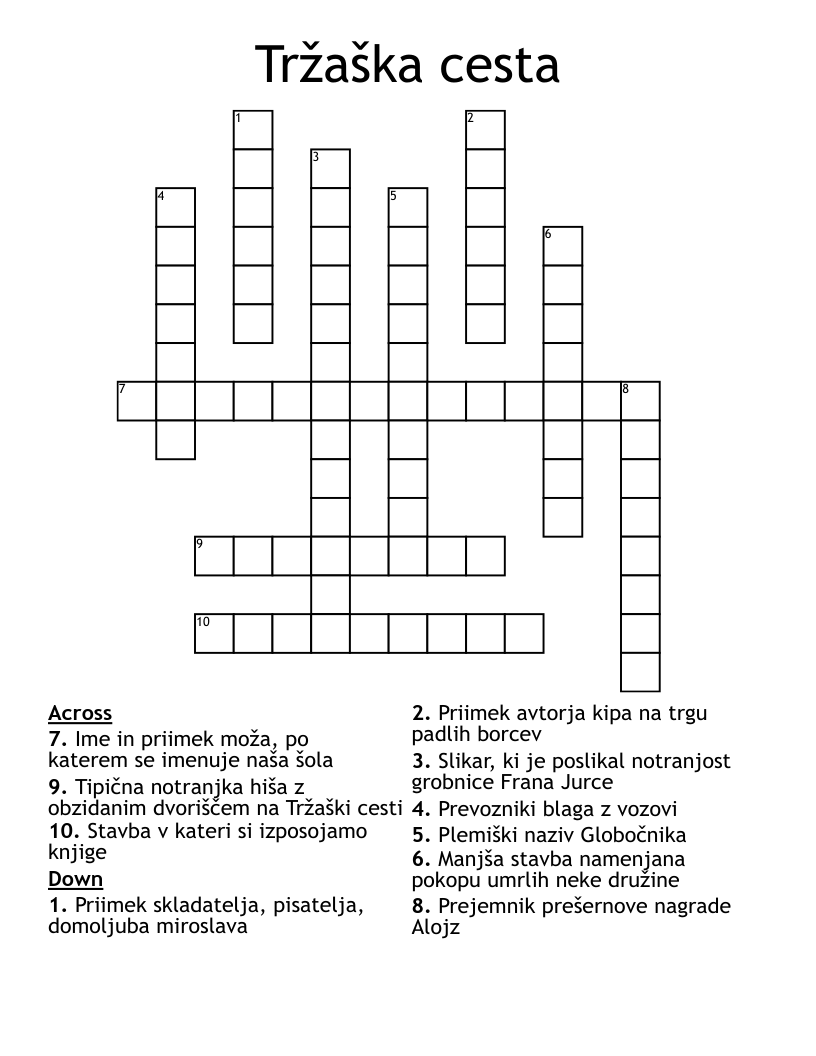 Tržaška cesta Crossword
