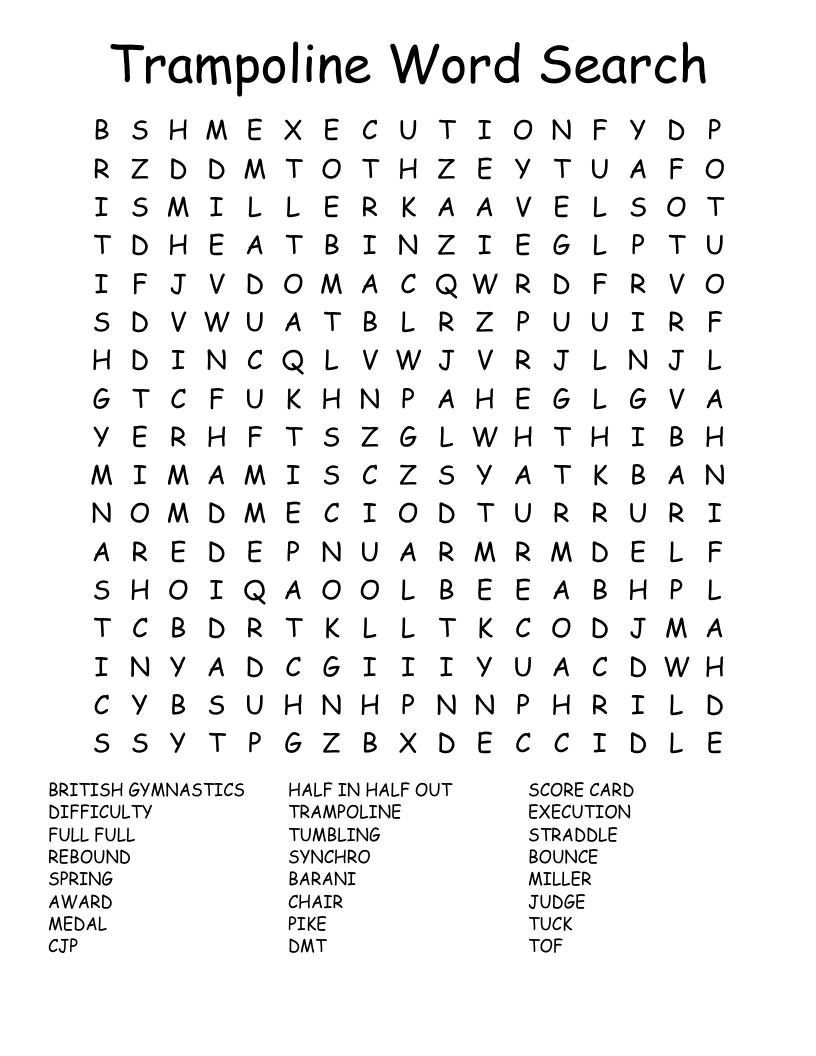 Trampoline Word Search