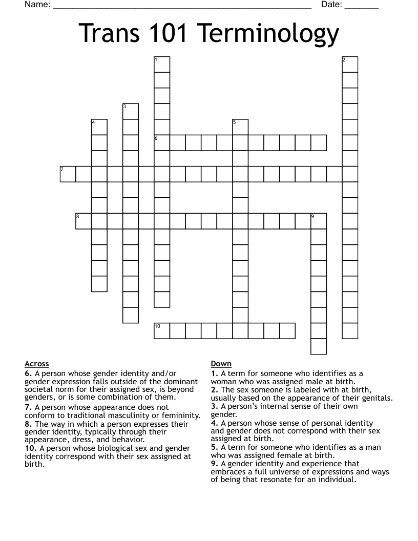 Trans 101 Terminology Crossword