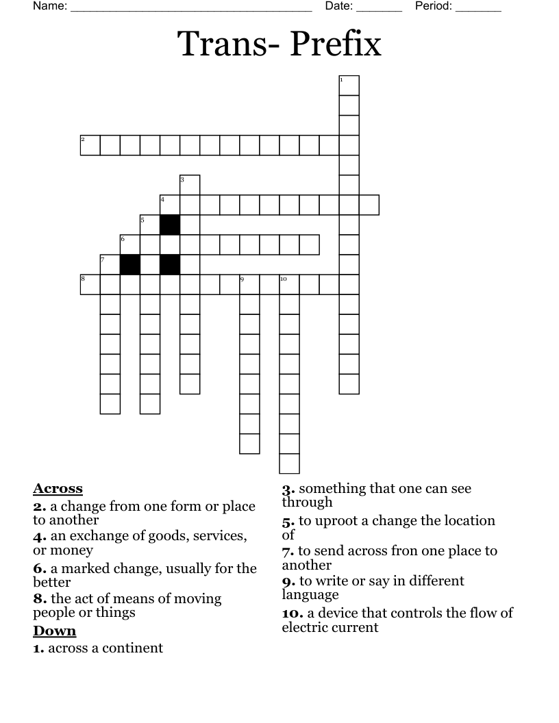 Trans-  Prefix Crossword