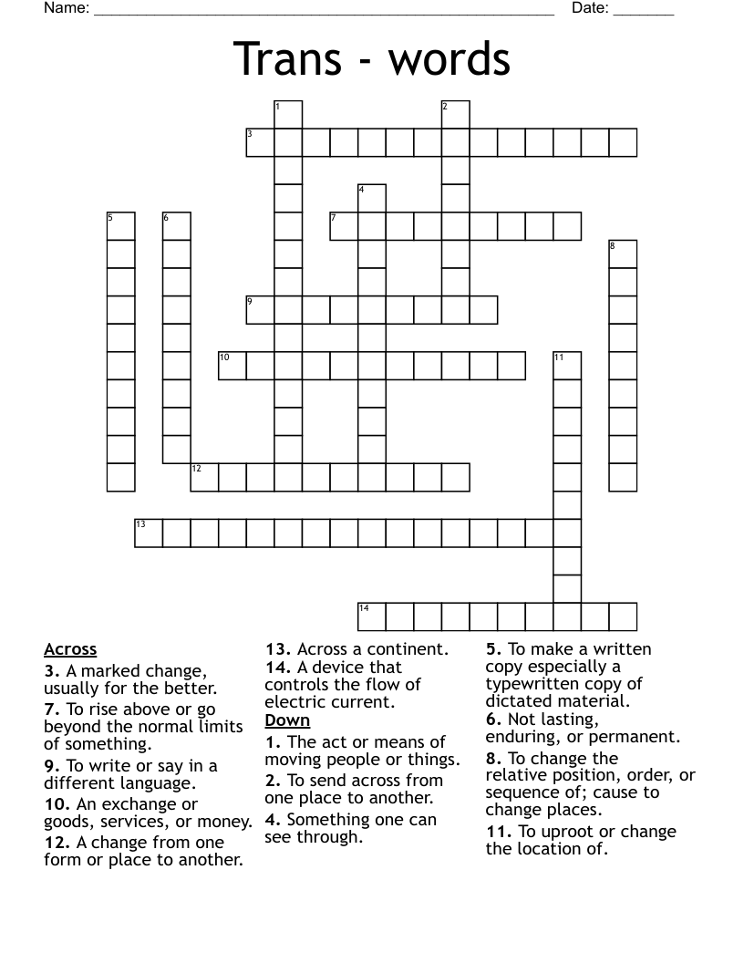 Trans - words Crossword