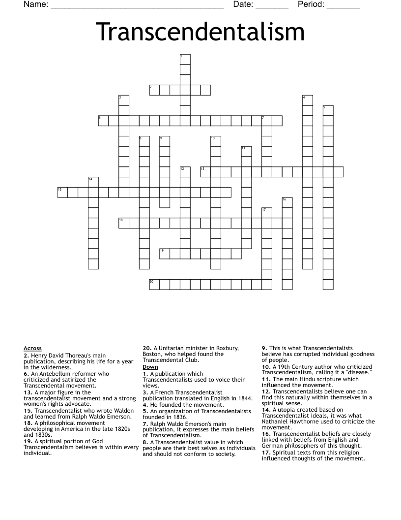 Transcendentalism Crossword