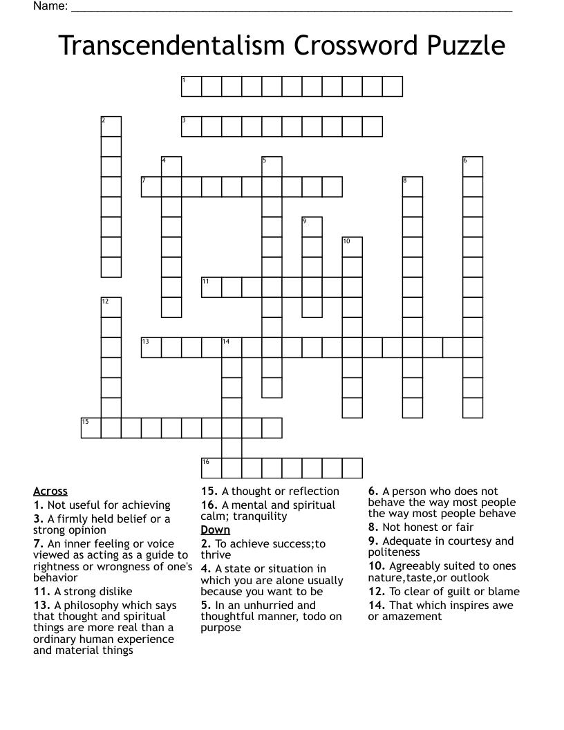 Transcendentalism Crossword Puzzle