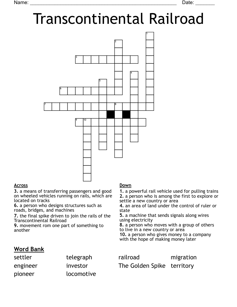 Transcontinental Railroad Crossword
