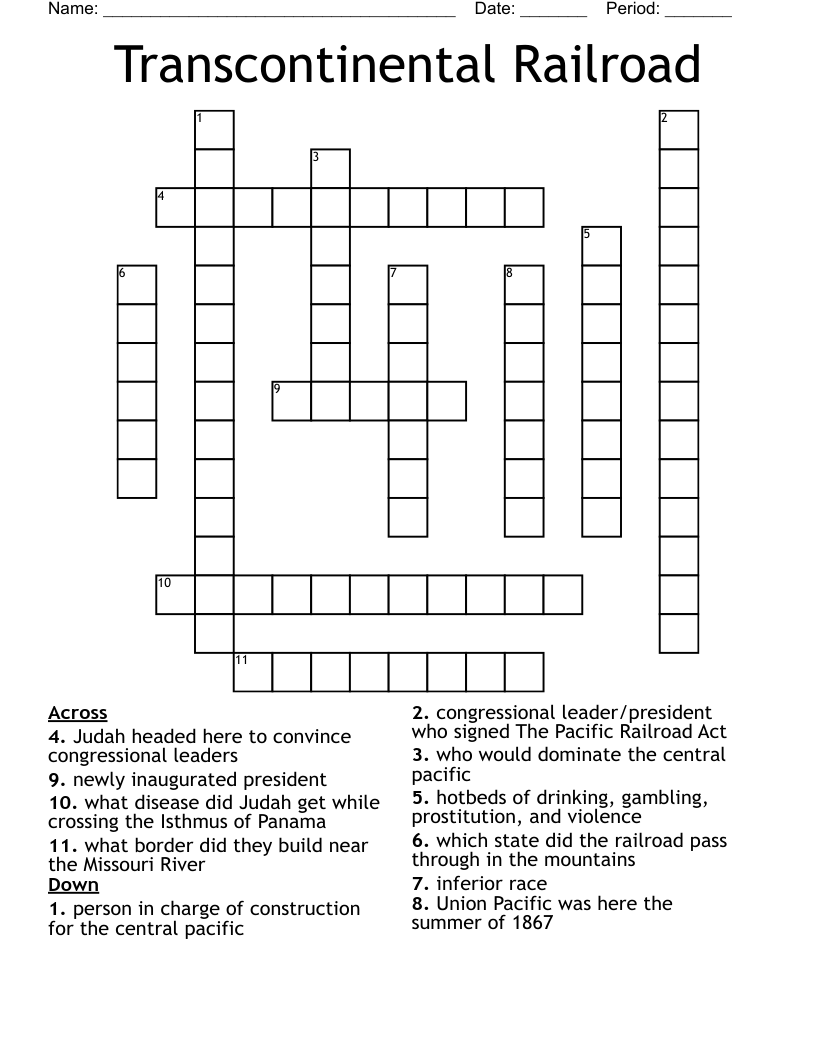 Transcontinental Railroad  Crossword