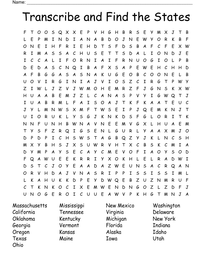 Transcribe and Find the States Word Search