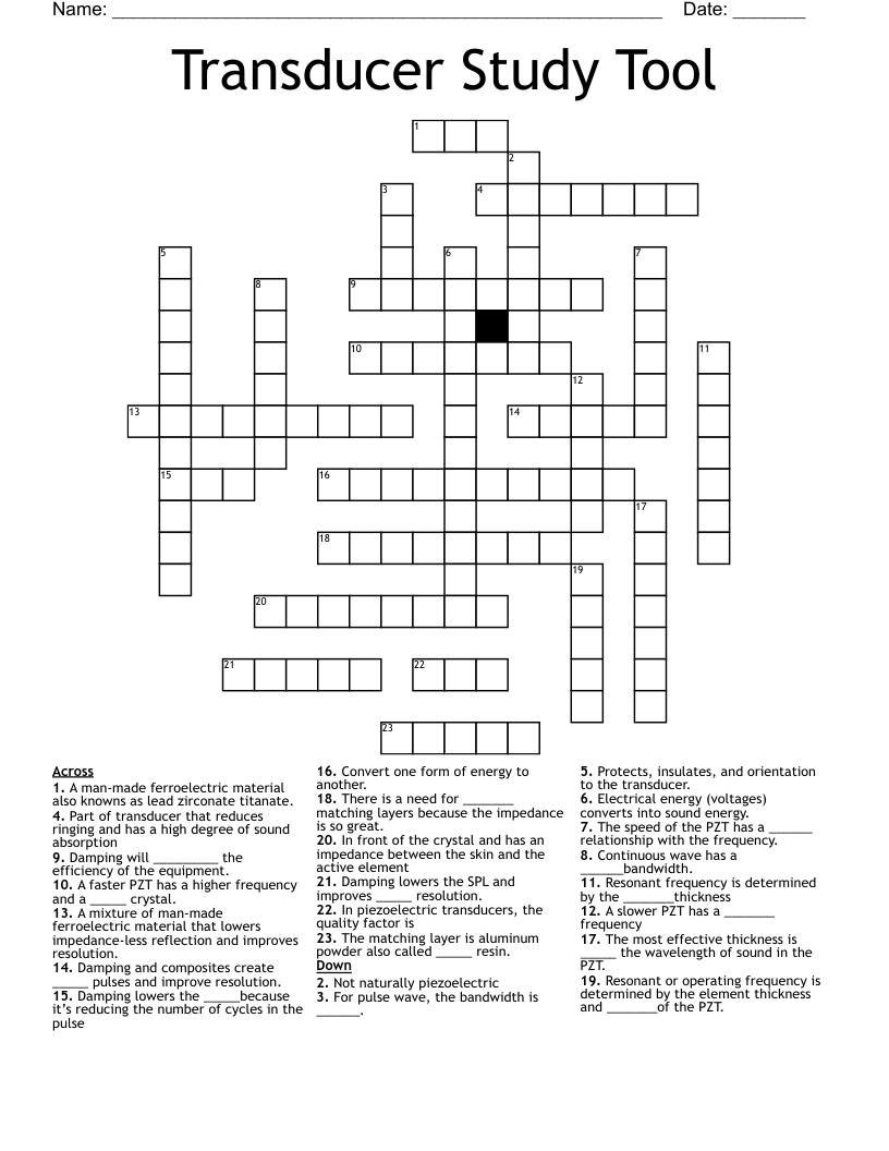 Transducer Study Tool Crossword