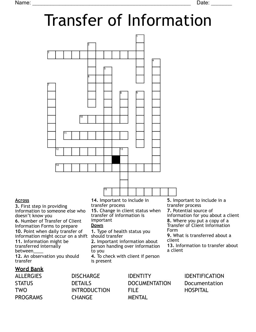Transfer of Information Crossword
