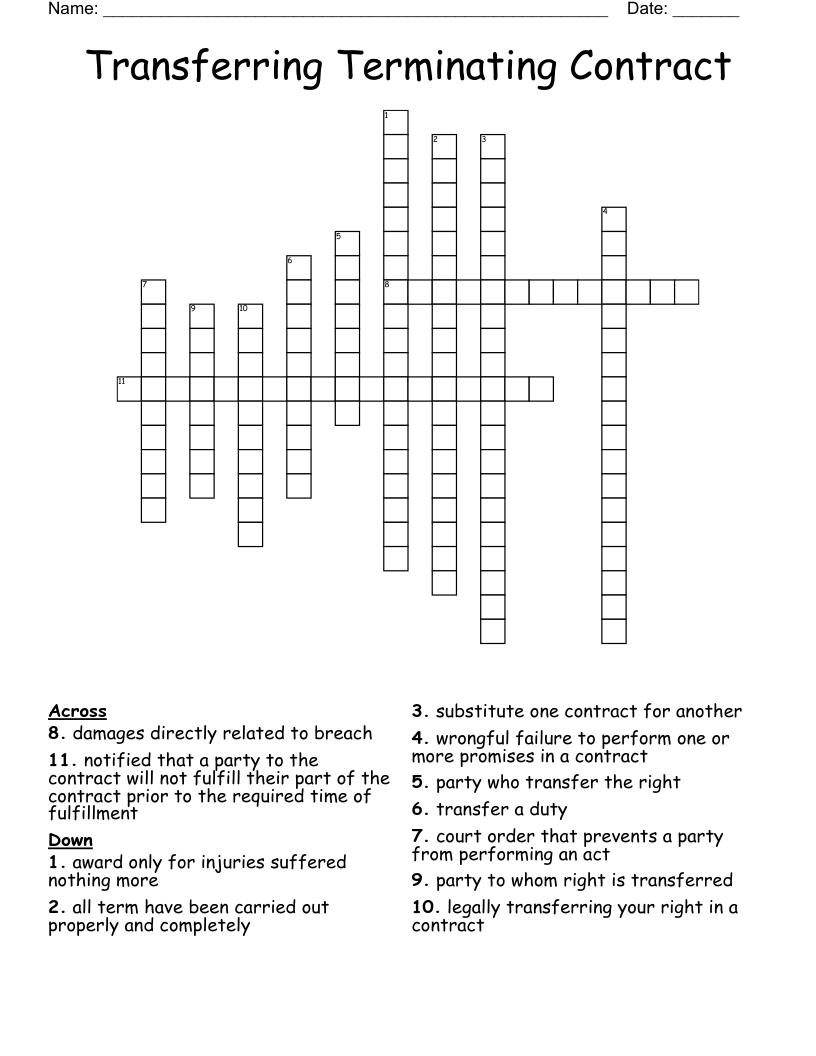 Transferring Terminating Contract Crossword