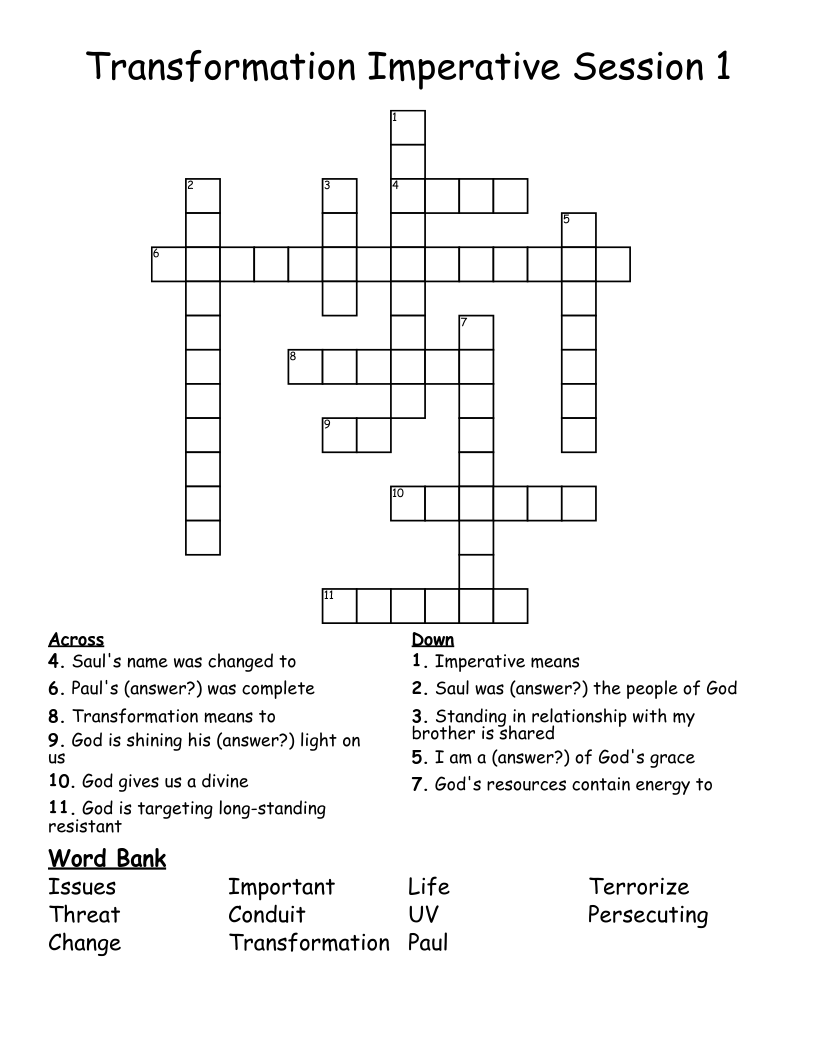 Transformation Imperative Session 1 Crossword