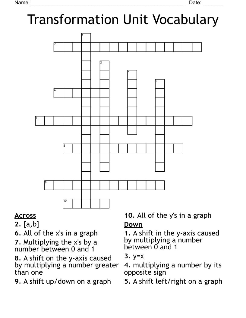 Transformation Unit Vocabulary  Crossword