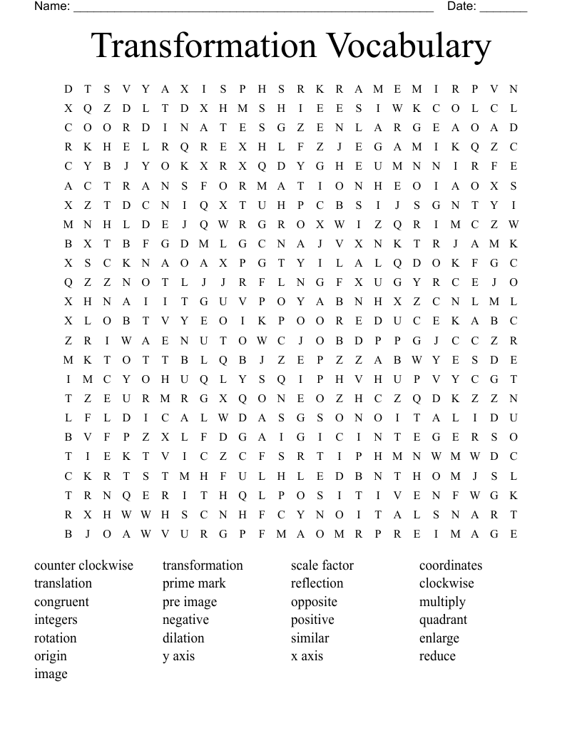 Transformation Vocabulary Word Search