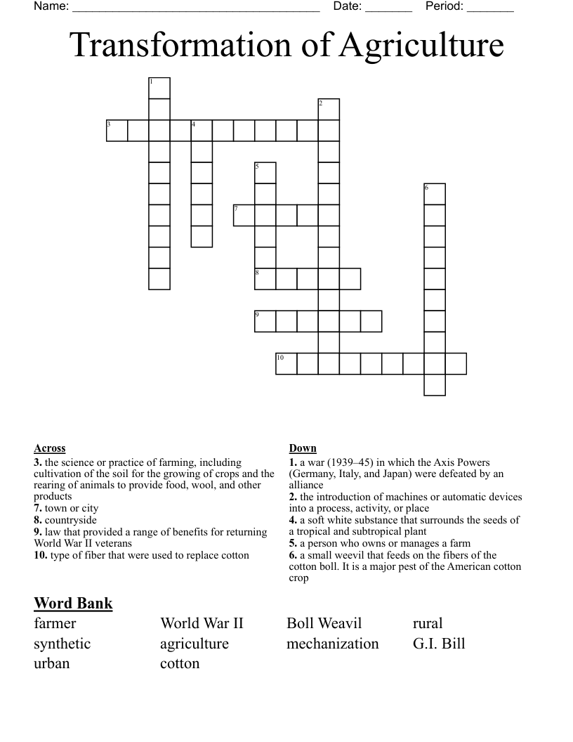 Transformation of Agriculture Crossword