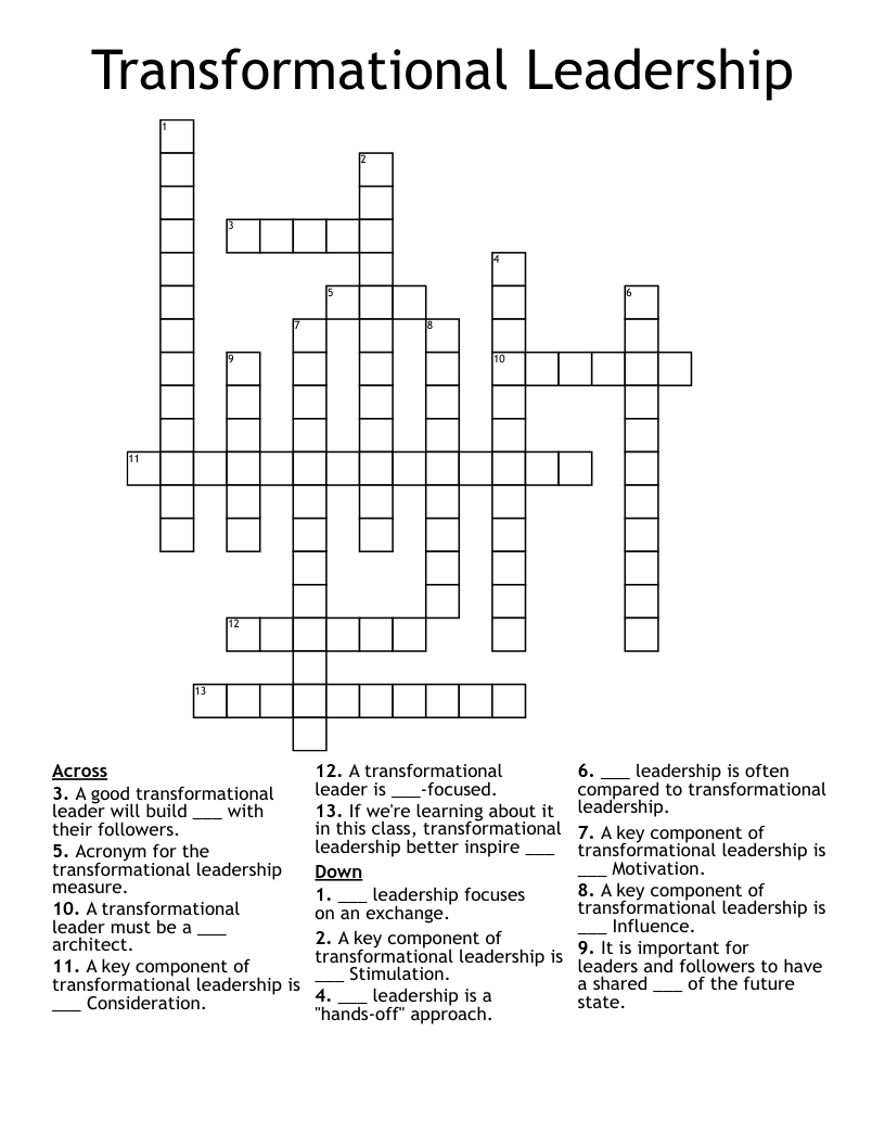 Transformational Leadership Crossword