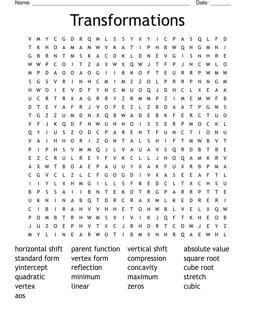 Transformations Word Search
