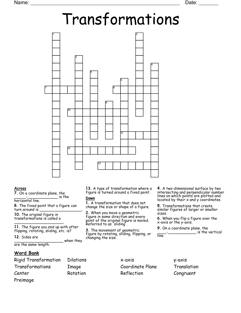 Transformations Crossword