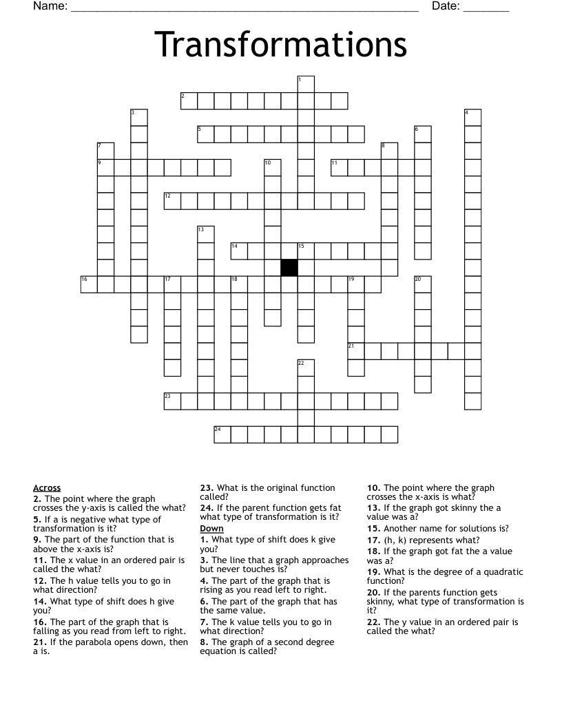 Transformations Crossword