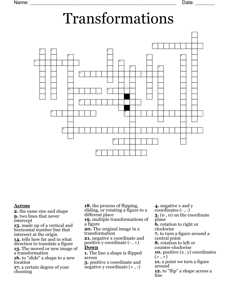 Transformations Crossword