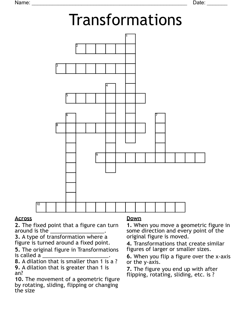 Transformations Crossword