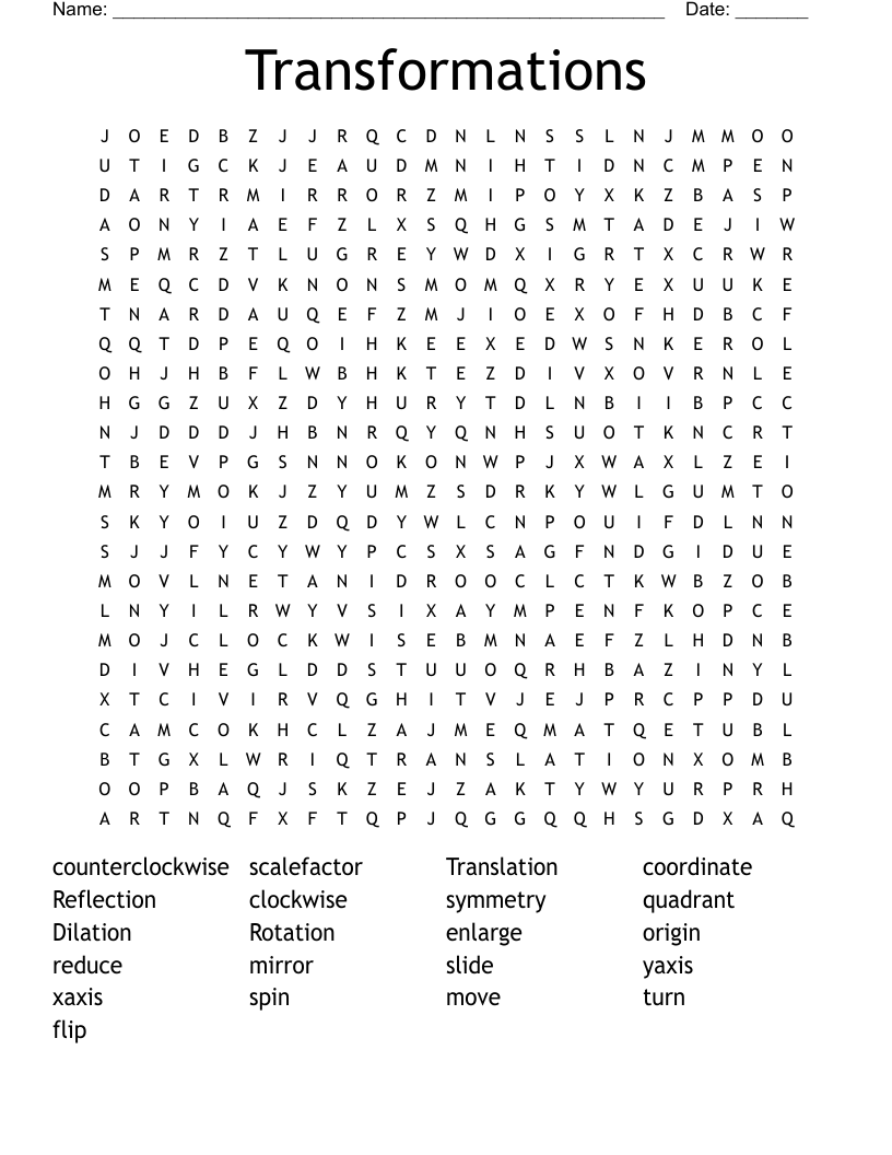 Transformations Word Search