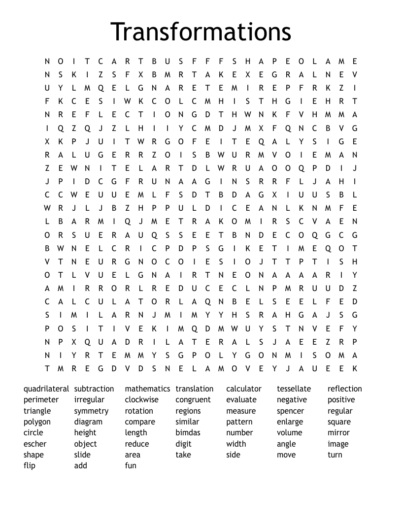 Transformations Word Search