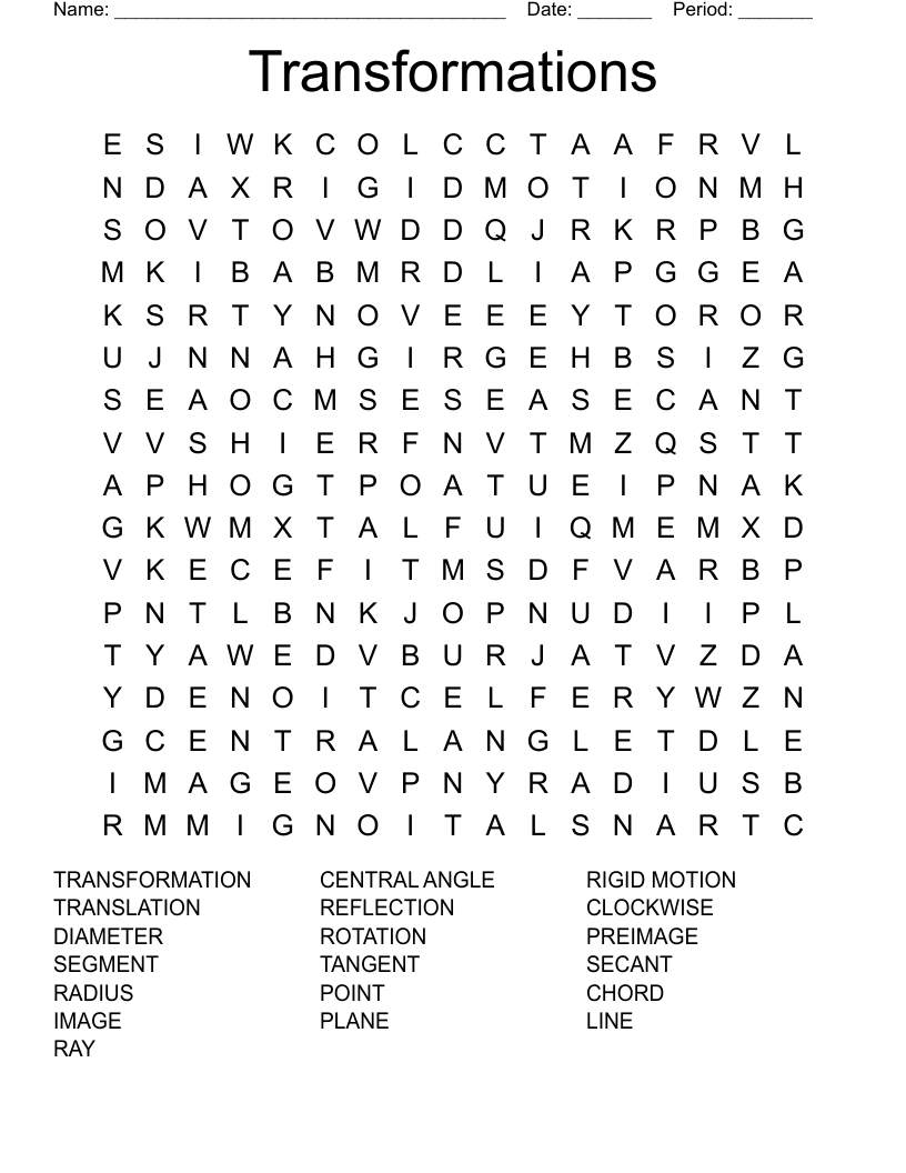 Transformations Word Search