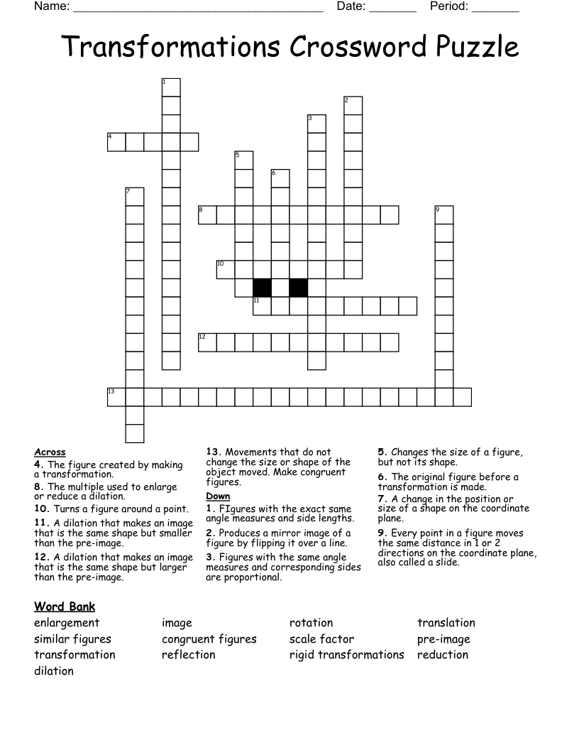 Transformations Crossword Puzzle