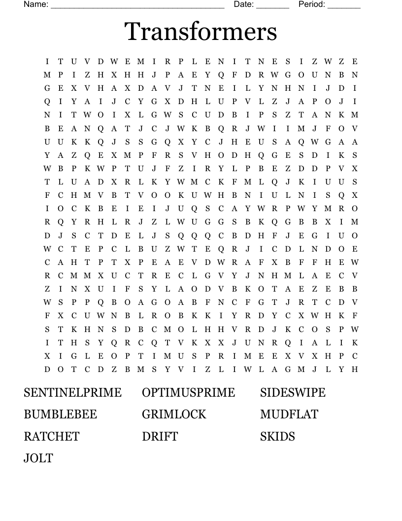 Transformers Word Search