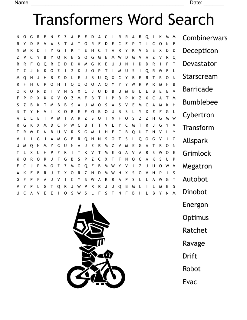Transformers Word Search