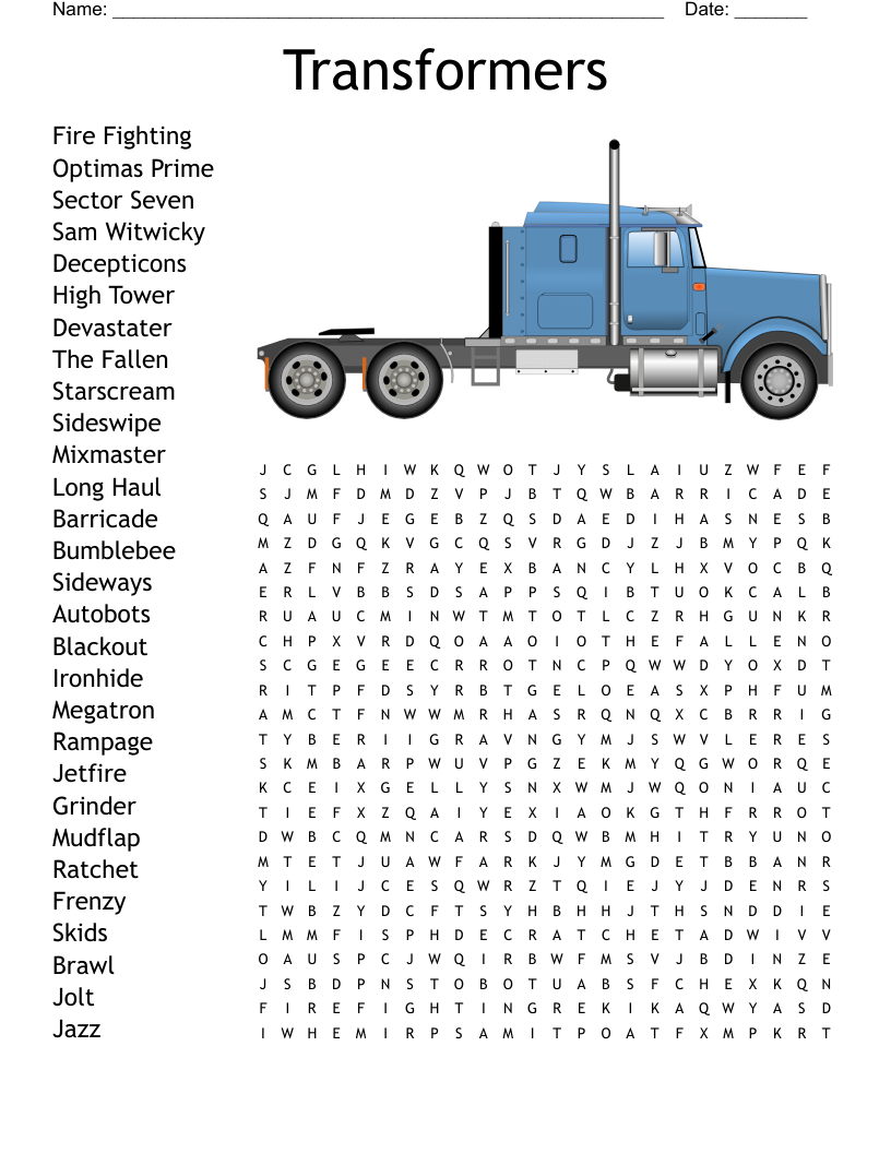 Transformers  Word Search