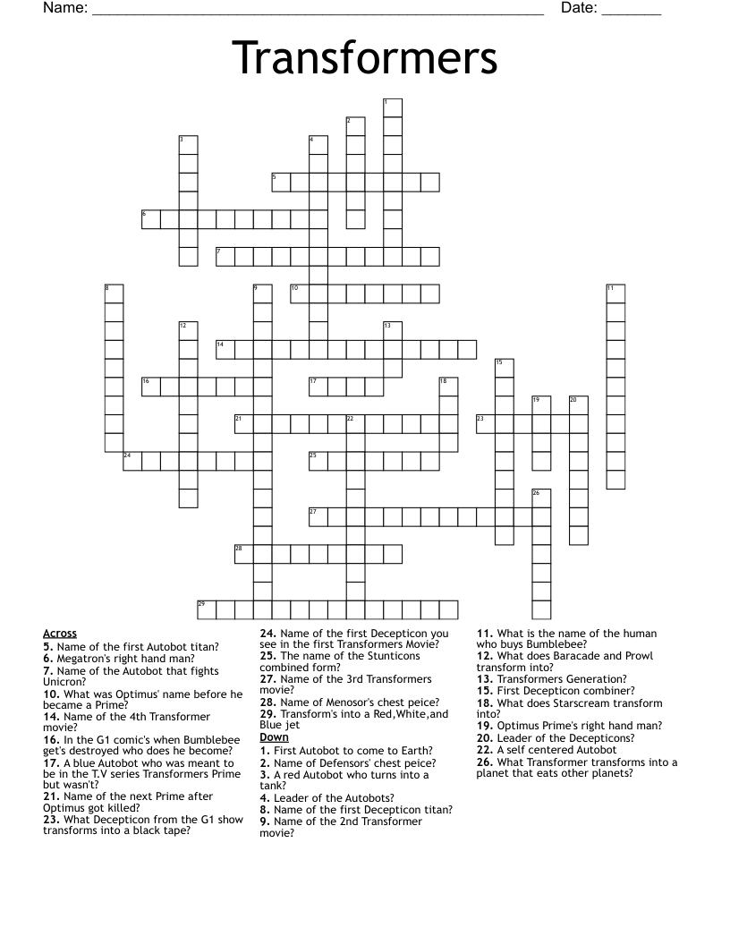 Transformers  Crossword